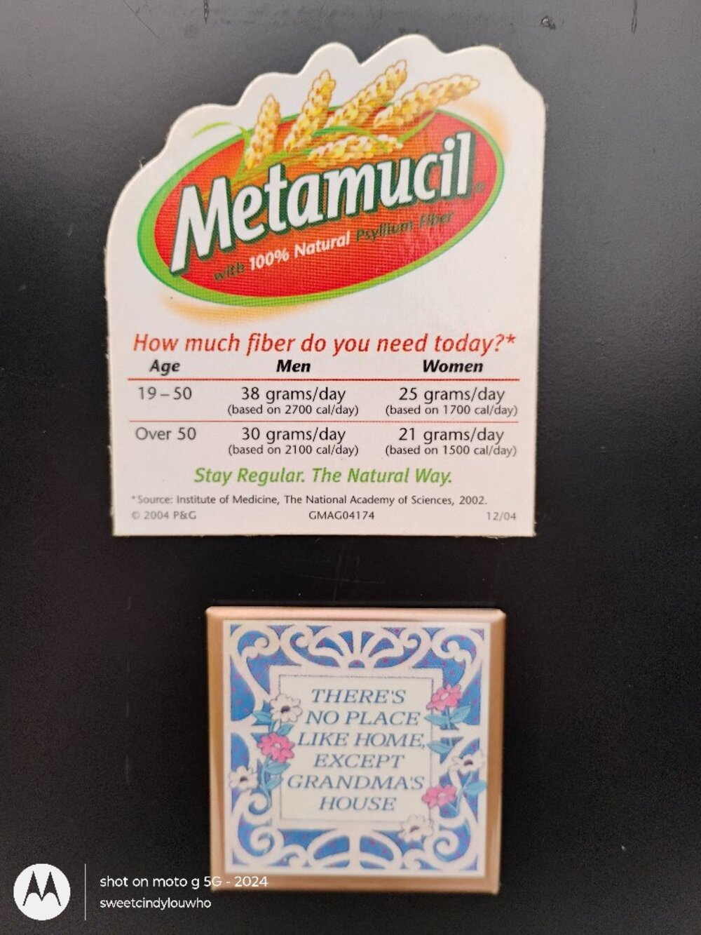 magnets for fridge Grandma's Place and Metamucil dosing reminder both vintage